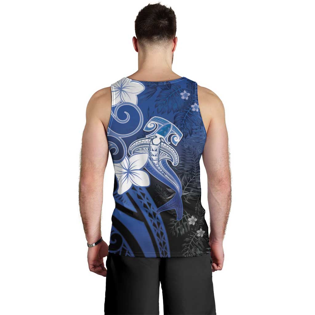 Polynesia Hammerhead Shark Men Tank Top Blue Tribal Pattern With Plumeria LT05 - Polynesian Pride