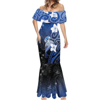 Polynesia Hammerhead Shark Mermaid Dress Blue Tribal Pattern With Plumeria LT05 - Polynesian Pride