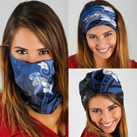 Polynesia Hammerhead Shark Neck Gaiter Blue Tribal Pattern With Plumeria - Polynesian Pride