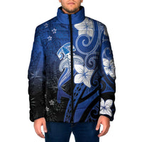 Polynesia Hammerhead Shark Padded Jacket Blue Tribal Pattern With Plumeria LT05 Men Blue - Polynesian Pride
