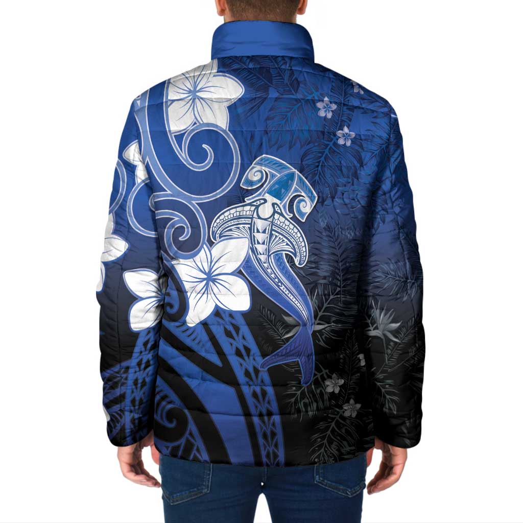 Polynesia Hammerhead Shark Padded Jacket Blue Tribal Pattern With Plumeria LT05 - Polynesian Pride