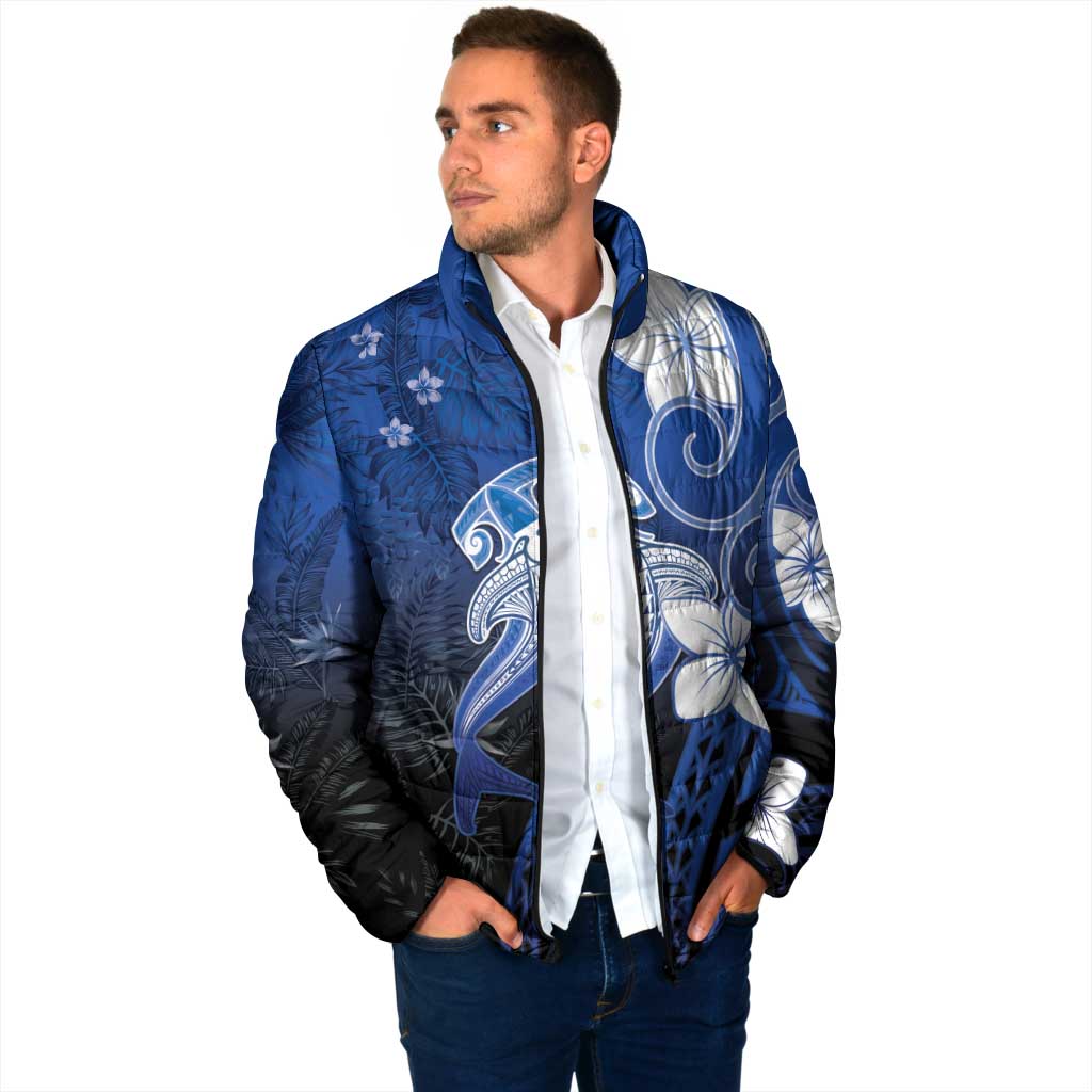 Polynesia Hammerhead Shark Padded Jacket Blue Tribal Pattern With Plumeria LT05 - Polynesian Pride