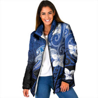 Polynesia Hammerhead Shark Padded Jacket Blue Tribal Pattern With Plumeria LT05 Women Blue - Polynesian Pride