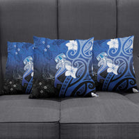 Polynesia Hammerhead Shark Pillow Cover Blue Tribal Pattern With Plumeria - Polynesian Pride