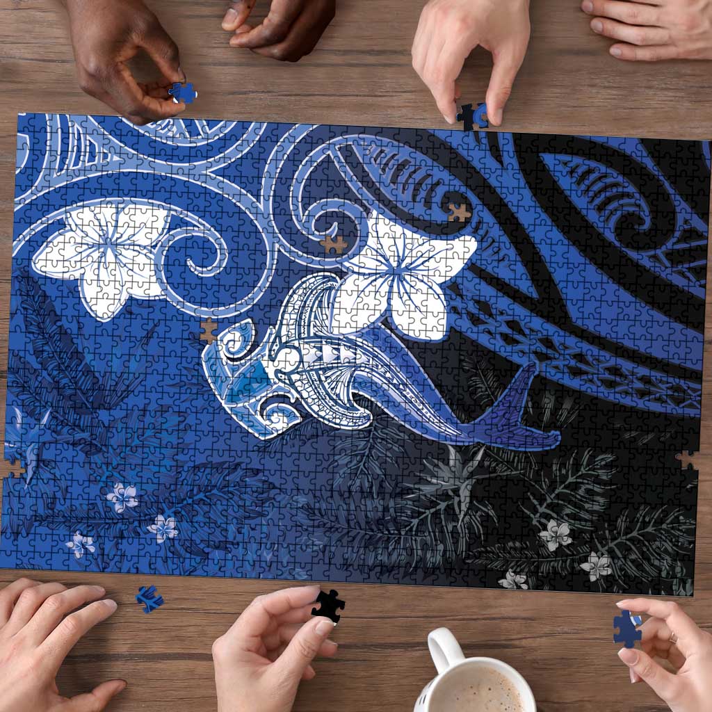 Polynesia Hammerhead Shark Puzzle Blue Tribal Pattern With Plumeria LT05 - Polynesian Pride