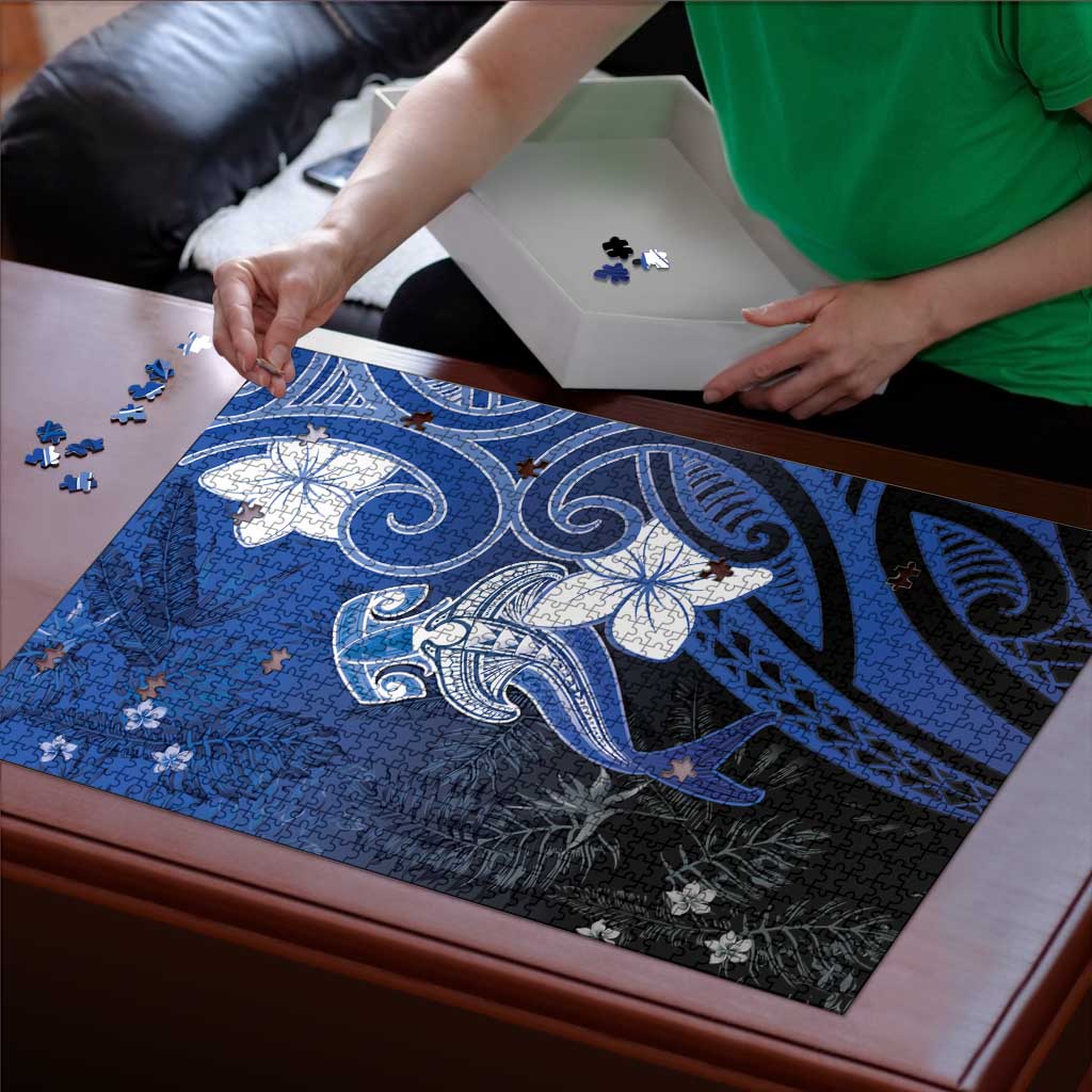 Polynesia Hammerhead Shark Puzzle Blue Tribal Pattern With Plumeria LT05 - Polynesian Pride
