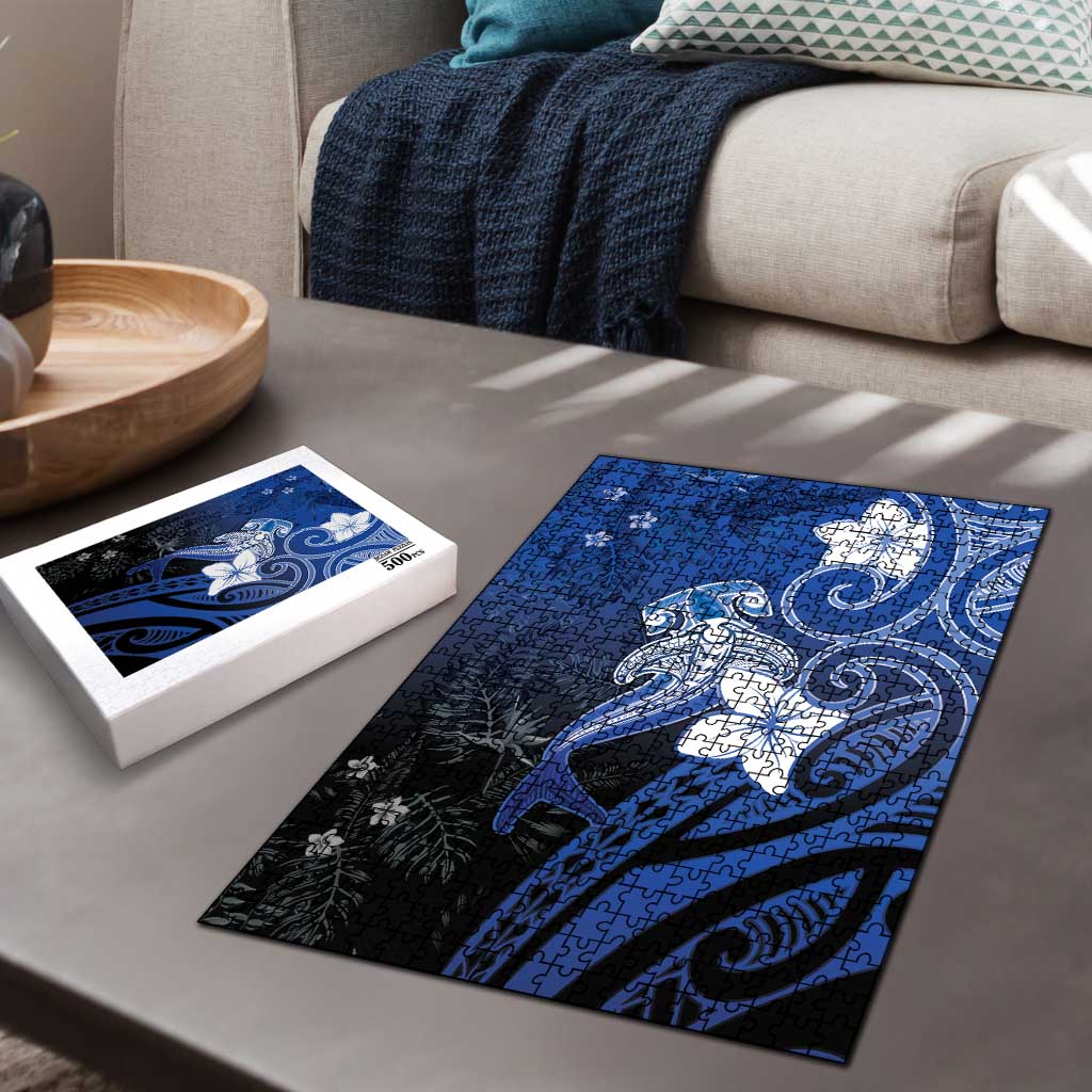 Polynesia Hammerhead Shark Puzzle Blue Tribal Pattern With Plumeria LT05 - Polynesian Pride