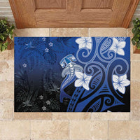 Polynesia Hammerhead Shark Rubber Doormat Blue Tribal Pattern With Plumeria LT05 Blue - Polynesian Pride
