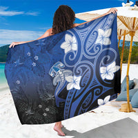 Polynesia Hammerhead Shark Sarong Blue Tribal Pattern With Plumeria - Polynesian Pride