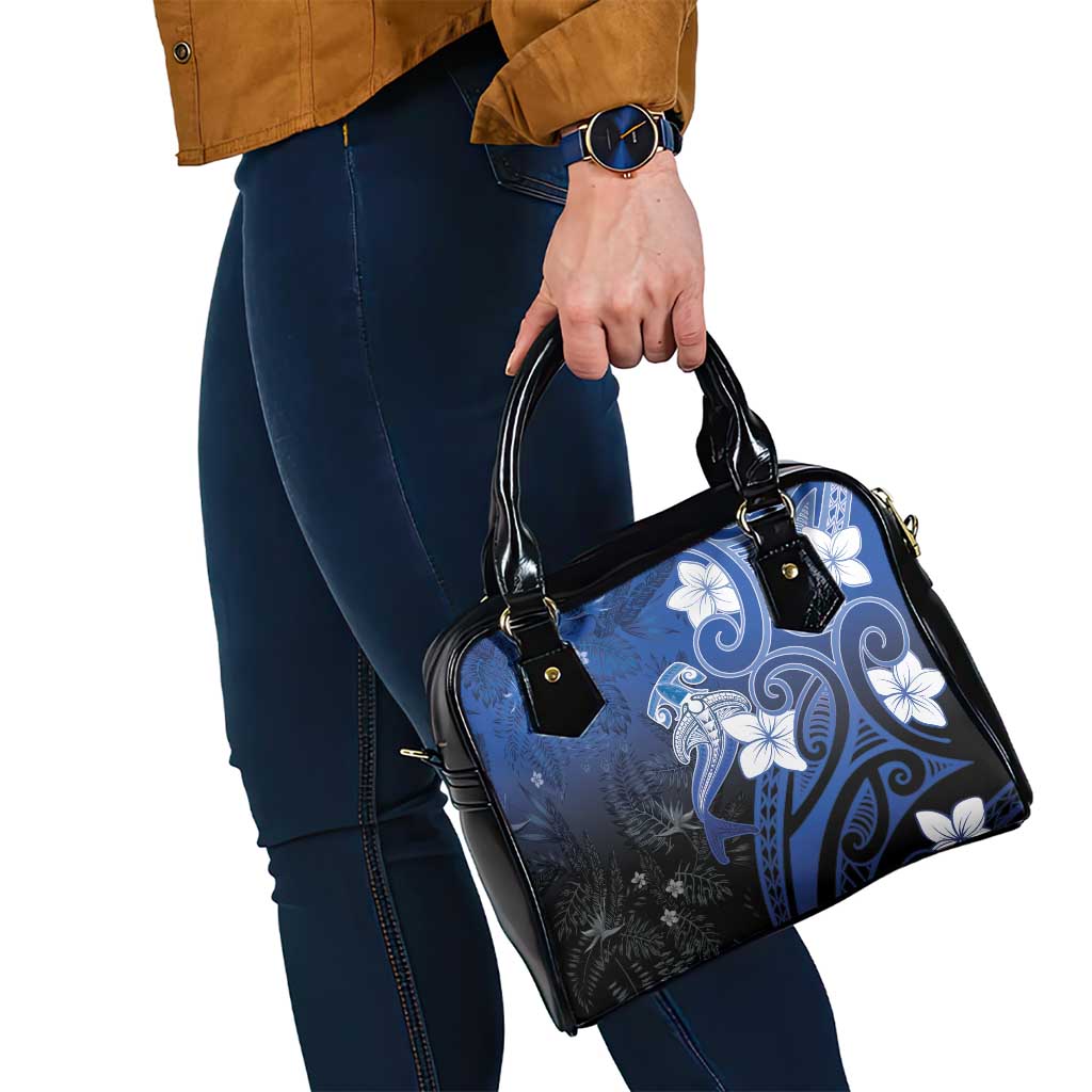 Polynesia Hammerhead Shark Shoulder Handbag Blue Tribal Pattern With Plumeria - Polynesian Pride