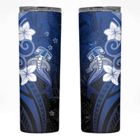 Polynesia Hammerhead Shark Skinny Tumbler Blue Tribal Pattern With Plumeria LT05 Blue - Polynesian Pride