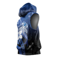Polynesia Hammerhead Shark Sleeveless Hoodie Blue Tribal Pattern With Plumeria LT05 - Polynesian Pride