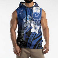 Polynesia Hammerhead Shark Sleeveless Hoodie Blue Tribal Pattern With Plumeria LT05 - Polynesian Pride