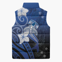 Polynesia Hammerhead Shark Sleeveless Puffer Jacket Blue Tribal Pattern With Plumeria LT05 - Polynesian Pride