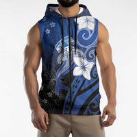 Polynesia Hammerhead Shark Sleeveless Zip Hoodie Blue Tribal Pattern With Plumeria LT05 - Polynesian Pride