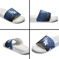 Polynesia Hammerhead Shark Slide Sandals Blue Tribal Pattern With Plumeria - Polynesian Pride