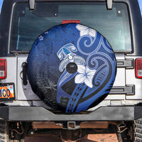 Polynesia Hammerhead Shark Spare Tire Cover Blue Tribal Pattern With Plumeria - Polynesian Pride