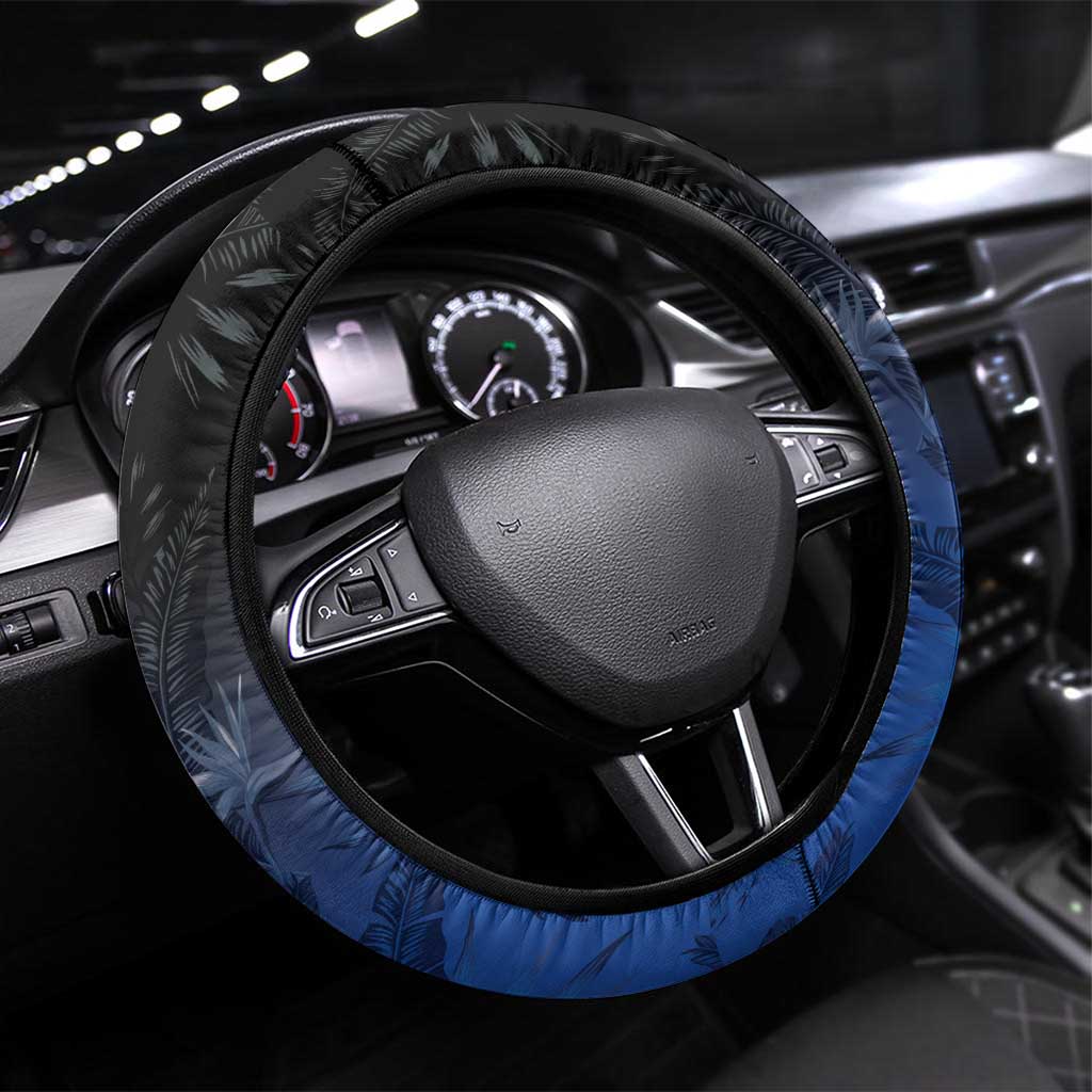 Polynesia Hammerhead Shark Steering Wheel Cover Blue Tribal Pattern With Plumeria LT05 Universal Fit Blue - Polynesian Pride
