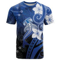 Polynesia Hammerhead Shark T Shirt Blue Tribal Pattern With Plumeria LT05 Blue - Polynesian Pride