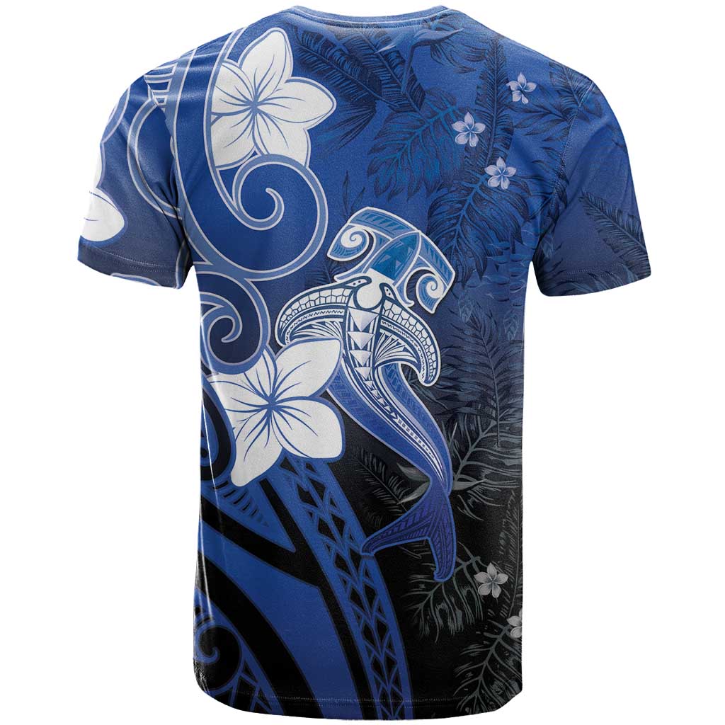 Polynesia Hammerhead Shark T Shirt Blue Tribal Pattern With Plumeria LT05 - Polynesian Pride