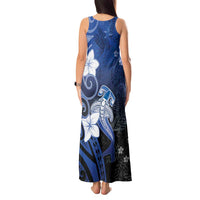 Polynesia Hammerhead Shark Tank Maxi Dress Blue Tribal Pattern With Plumeria - Polynesian Pride