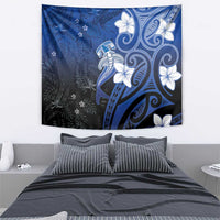 Polynesia Hammerhead Shark Tapestry Blue Tribal Pattern With Plumeria - Polynesian Pride