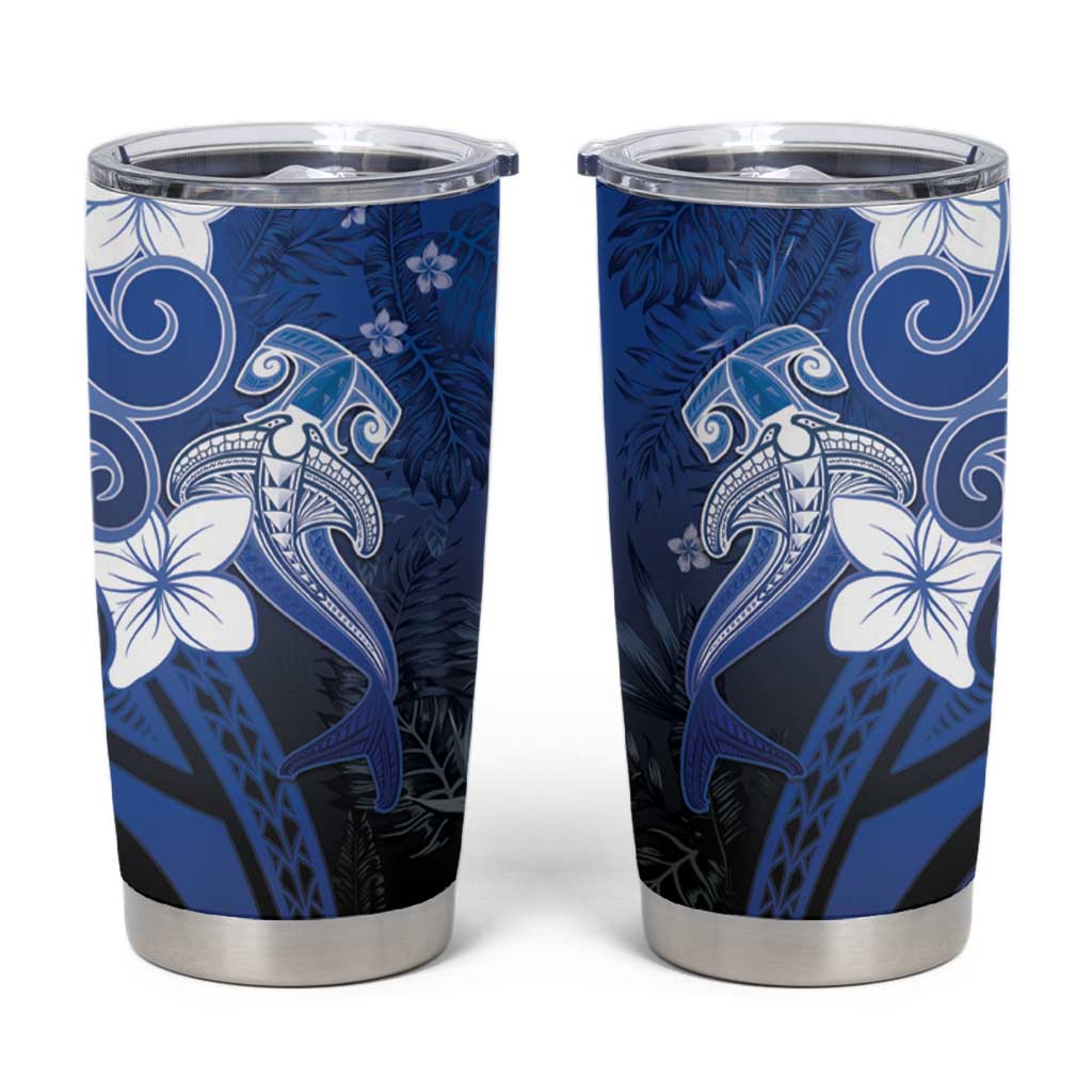 Polynesia Hammerhead Shark Tumbler Cup Blue Tribal Pattern With Plumeria LT05 Blue - Polynesian Pride