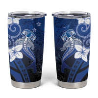 Polynesia Hammerhead Shark Tumbler Cup Blue Tribal Pattern With Plumeria LT05 Blue - Polynesian Pride