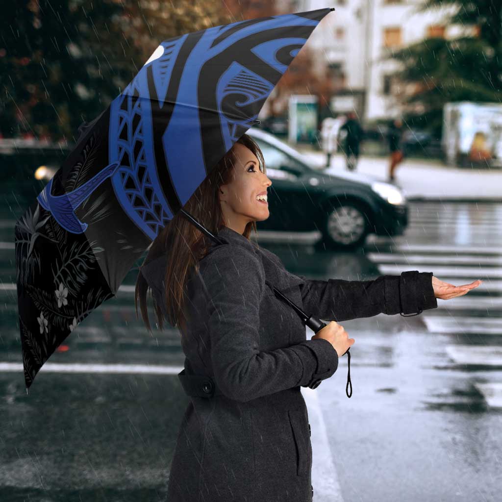 Polynesia Hammerhead Shark Umbrella Blue Tribal Pattern With Plumeria - Polynesian Pride