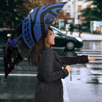 Polynesia Hammerhead Shark Umbrella Blue Tribal Pattern With Plumeria - Polynesian Pride