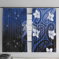 Polynesia Hammerhead Shark Window Curtain Blue Tribal Pattern With Plumeria - Polynesian Pride