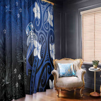 Polynesia Hammerhead Shark Window Curtain Blue Tribal Pattern With Plumeria - Polynesian Pride