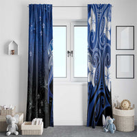 Polynesia Hammerhead Shark Window Curtain Blue Tribal Pattern With Plumeria - Polynesian Pride