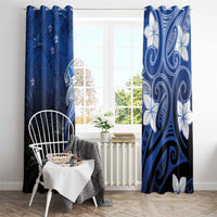 Polynesia Hammerhead Shark Window Curtain Blue Tribal Pattern With Plumeria - Polynesian Pride