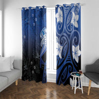 Polynesia Hammerhead Shark Window Curtain Blue Tribal Pattern With Plumeria - Polynesian Pride