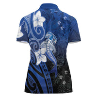 Polynesia Hammerhead Shark Women Polo Shirt Blue Tribal Pattern With Plumeria LT05 - Polynesian Pride