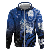 Polynesia Hammerhead Shark Zip Hoodie Blue Tribal Pattern With Plumeria - Polynesian Pride