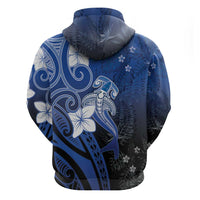 Polynesia Hammerhead Shark Zip Hoodie Blue Tribal Pattern With Plumeria - Polynesian Pride