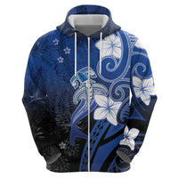 Polynesia Hammerhead Shark Zip Hoodie Blue Tribal Pattern With Plumeria - Polynesian Pride