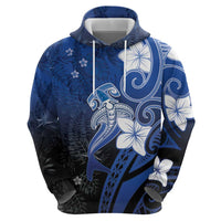 Polynesia Hammerhead Shark Zip Hoodie Blue Tribal Pattern With Plumeria - Polynesian Pride