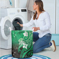 Polynesia Hammerhead Shark Laundry Basket Green Tribal Pattern With Plumeria LT05 - Polynesian Pride