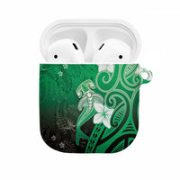 Polynesia Hammerhead Shark AirPods Case Green Tribal Pattern With Plumeria - Polynesian Pride