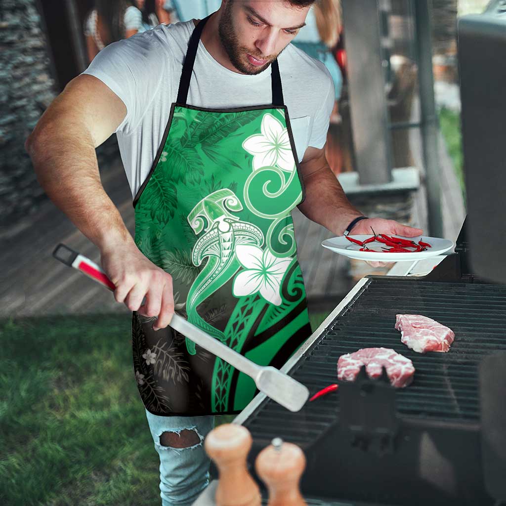 Polynesia Hammerhead Shark Apron Green Tribal Pattern With Plumeria - Polynesian Pride