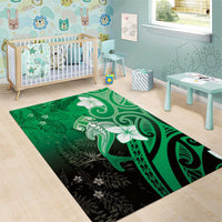 Polynesia Hammerhead Shark Area Rug Green Tribal Pattern With Plumeria - Polynesian Pride