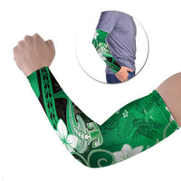 Polynesia Hammerhead Shark Arm Sleeves Green Tribal Pattern With Plumeria LT05 Set of 2 Green - Polynesian Pride