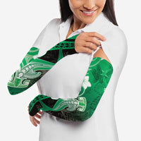 Polynesia Hammerhead Shark Arm Sleeves Green Tribal Pattern With Plumeria LT05 - Polynesian Pride