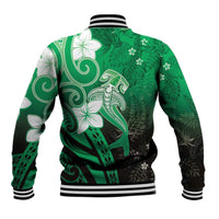 Polynesia Hammerhead Shark Baseball Jacket Green Tribal Pattern With Plumeria LT05 - Polynesian Pride