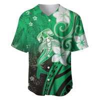 Polynesia Hammerhead Shark Baseball Jersey Green Tribal Pattern With Plumeria LT05 Green - Polynesian Pride