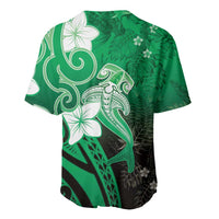 Polynesia Hammerhead Shark Baseball Jersey Green Tribal Pattern With Plumeria LT05 - Polynesian Pride