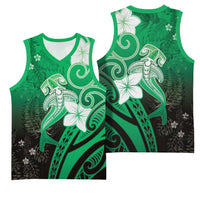 Polynesia Hammerhead Shark Basketball Jersey Green Tribal Pattern With Plumeria LT05 - Polynesian Pride